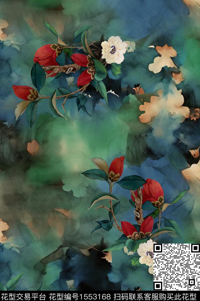 旗袍中国风真丝数码印花华亿平台下载（图片编号: 1553168） - 瓦栏（Walan）