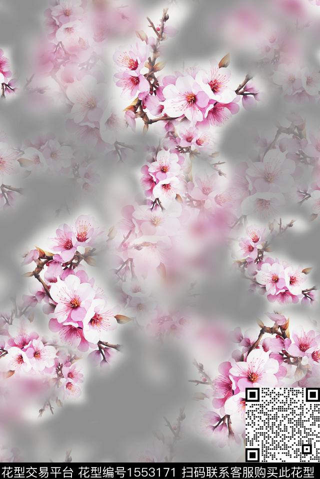 花卉鲜艳底纹数码印花华亿平台下载（图片编号: 1553171） - 瓦栏（Walan）