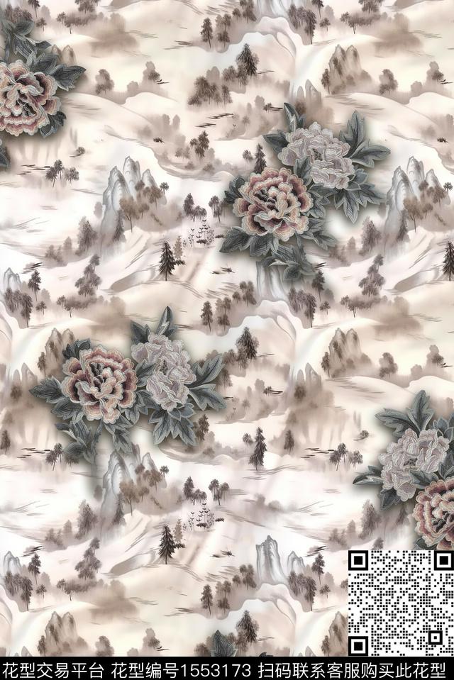 真丝中老年水彩数码印花华亿平台下载（图片编号: 1553173） - 瓦栏（Walan）