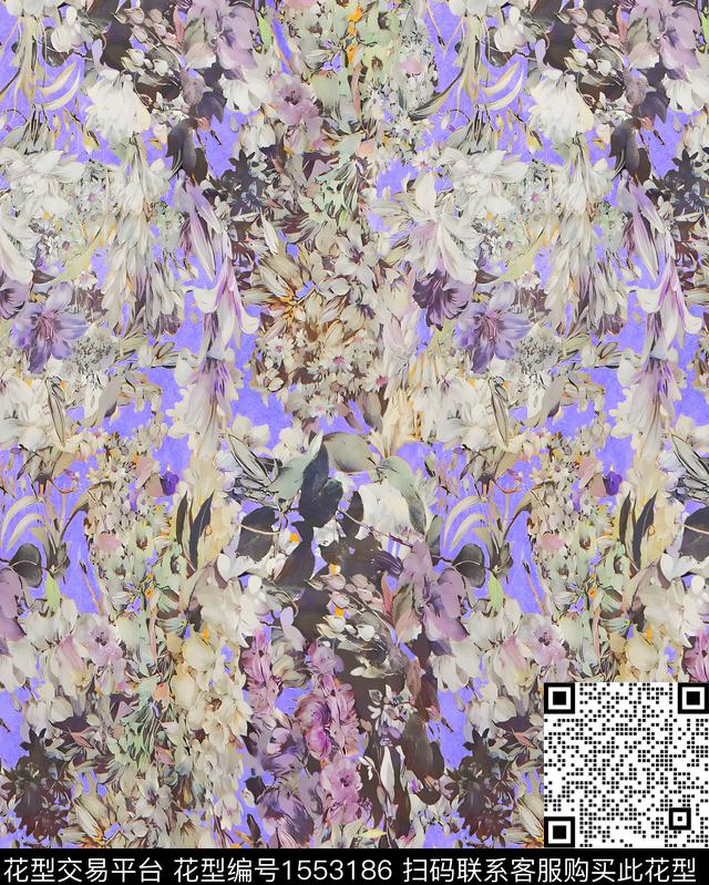 花卉满版水彩数码印花华亿平台下载（图片编号: 1553186） - 瓦栏（Walan）