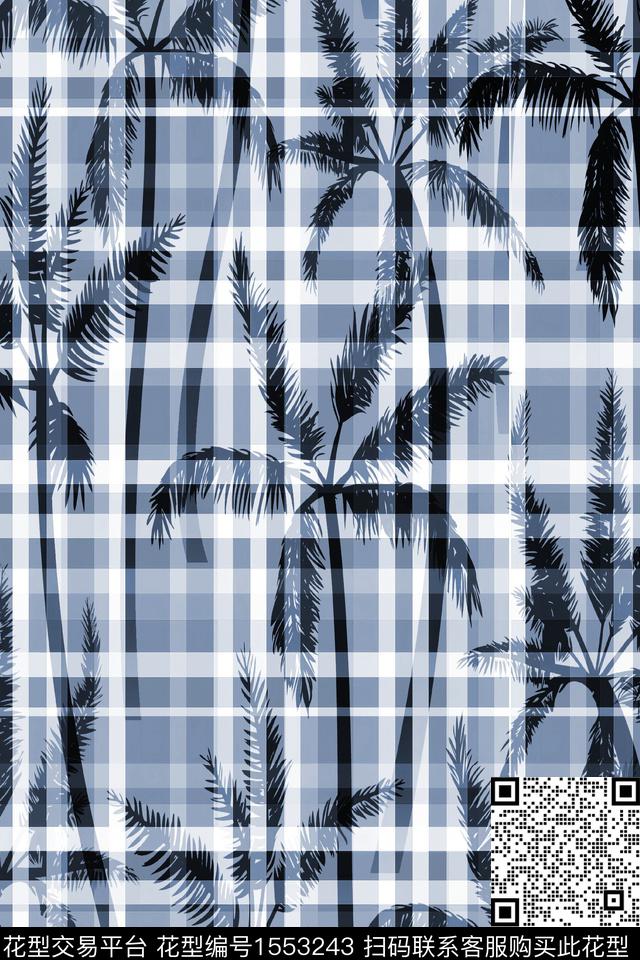 格子热带树数码印花华亿平台下载（图片编号: 1553243） - 瓦栏（Walan）