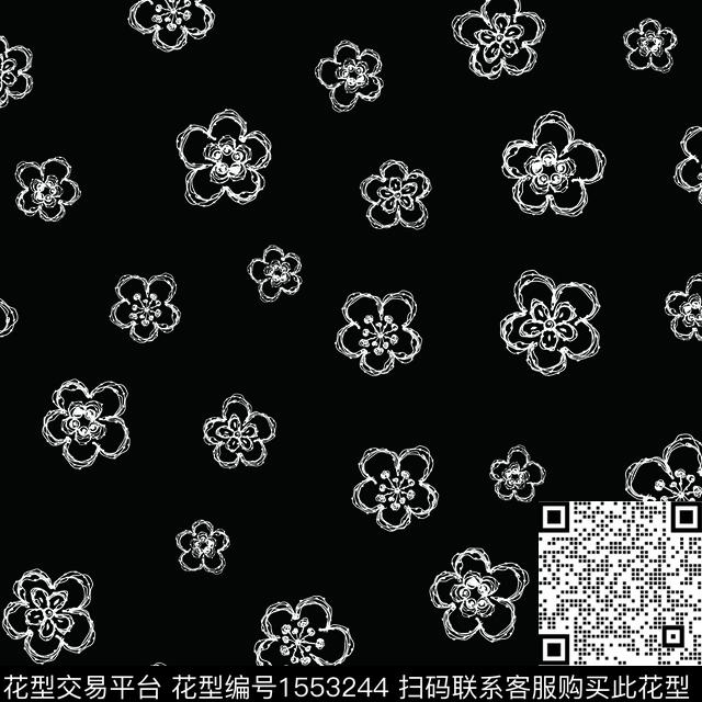 花卉小碎花黑底花卉数码印花华亿平台下载（图片编号: 1553244） - 瓦栏（Walan）