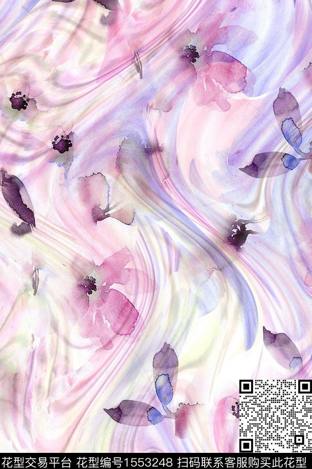 水彩花卉抽象数码印花华亿平台下载（图片编号: 1553248） - 瓦栏（Walan）