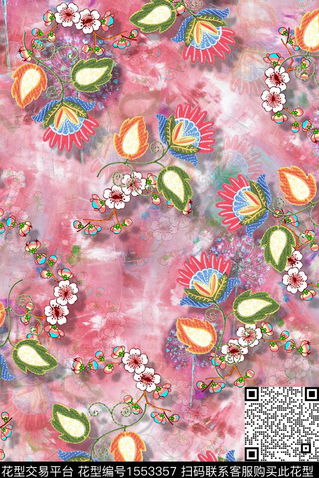 花卉底纹绣花数码印花华亿平台下载（图片编号: 1553357） - 瓦栏（Walan）