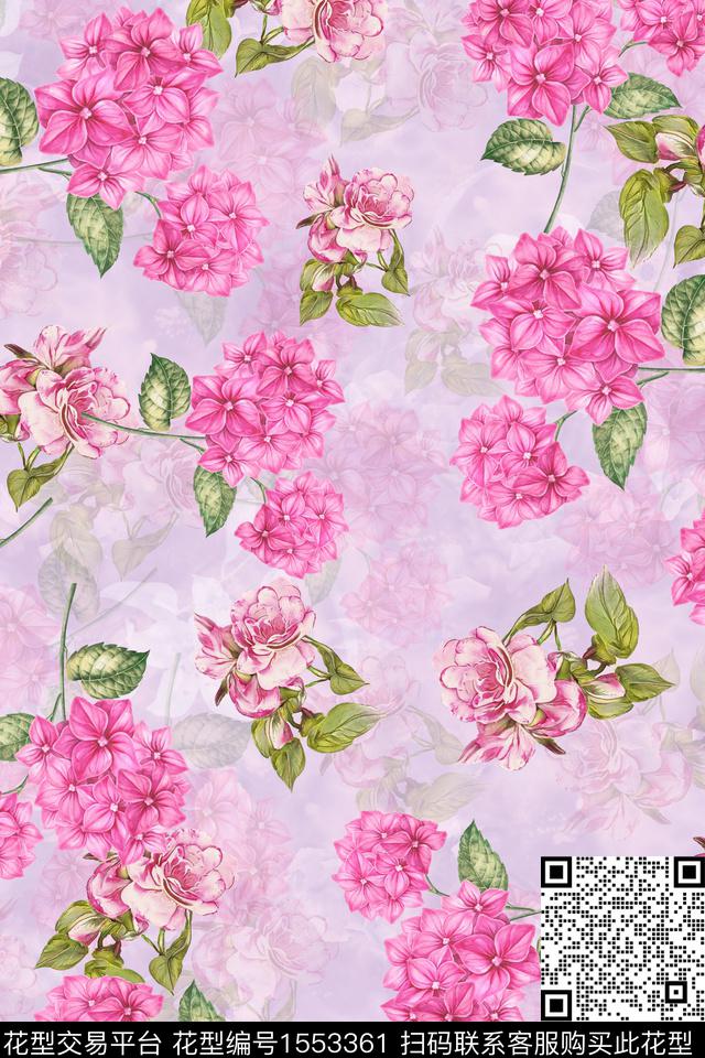 时尚花卉影花数码印花华亿平台下载（图片编号: 1553361） - 瓦栏（Walan）