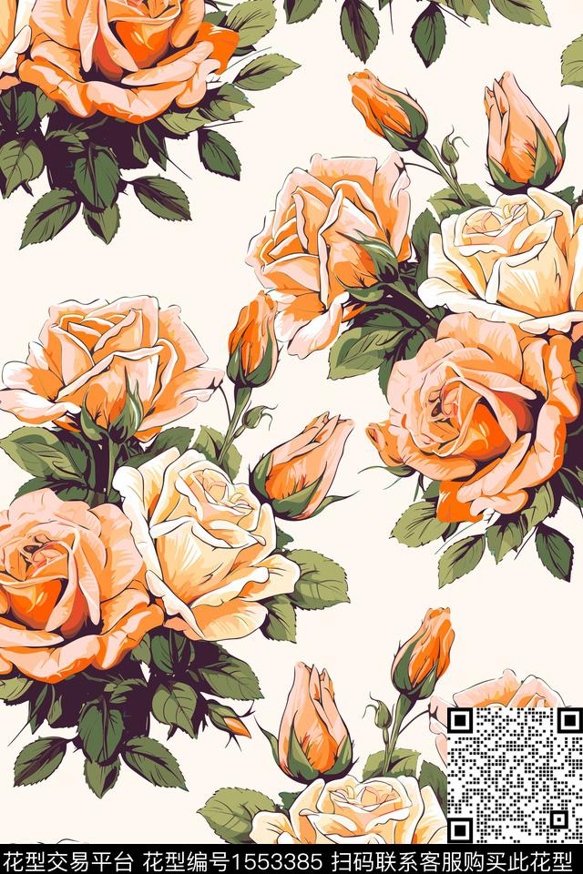 女装花卉玫瑰花数码印花华亿平台下载（图片编号: 1553385） - 瓦栏（Walan）