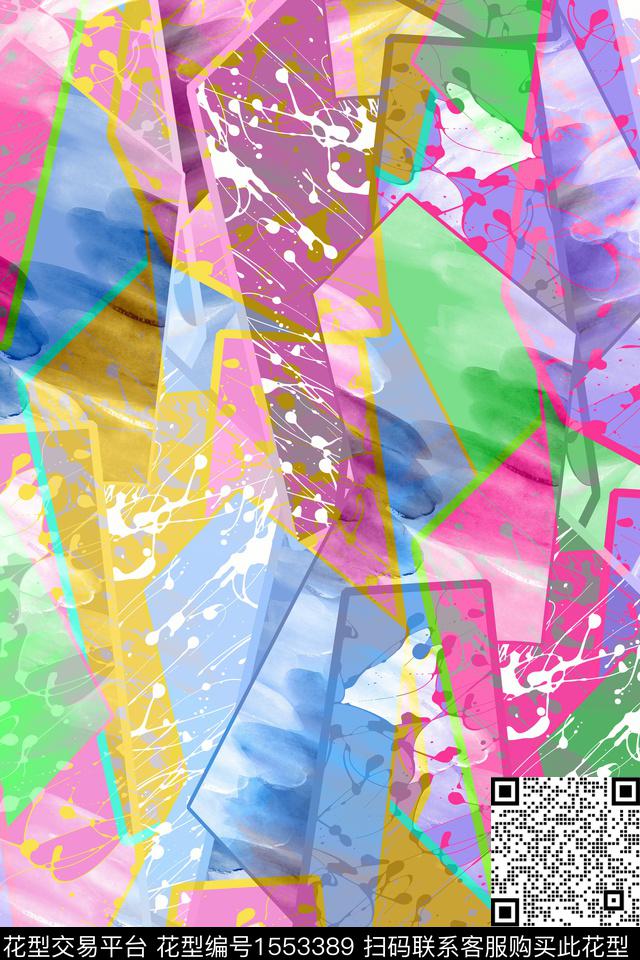 几何拼接抽象数码印花华亿平台下载（图片编号: 1553389） - 瓦栏（Walan）