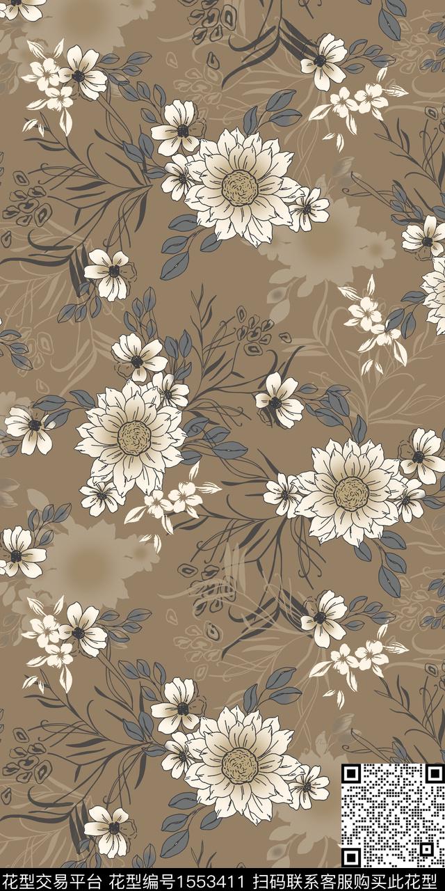 花卉满版散花平面花卉数码印花华亿平台下载（图片编号: 1553411） - 瓦栏（Walan）