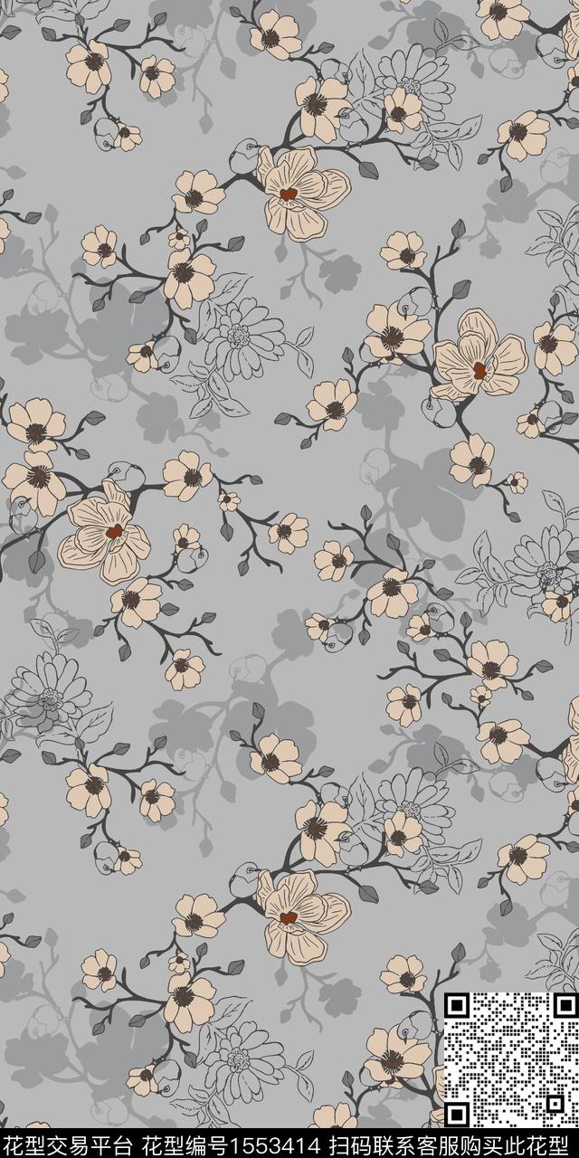 花卉满版散花平面花卉数码印花华亿平台下载（图片编号: 1553414） - 瓦栏（Walan）