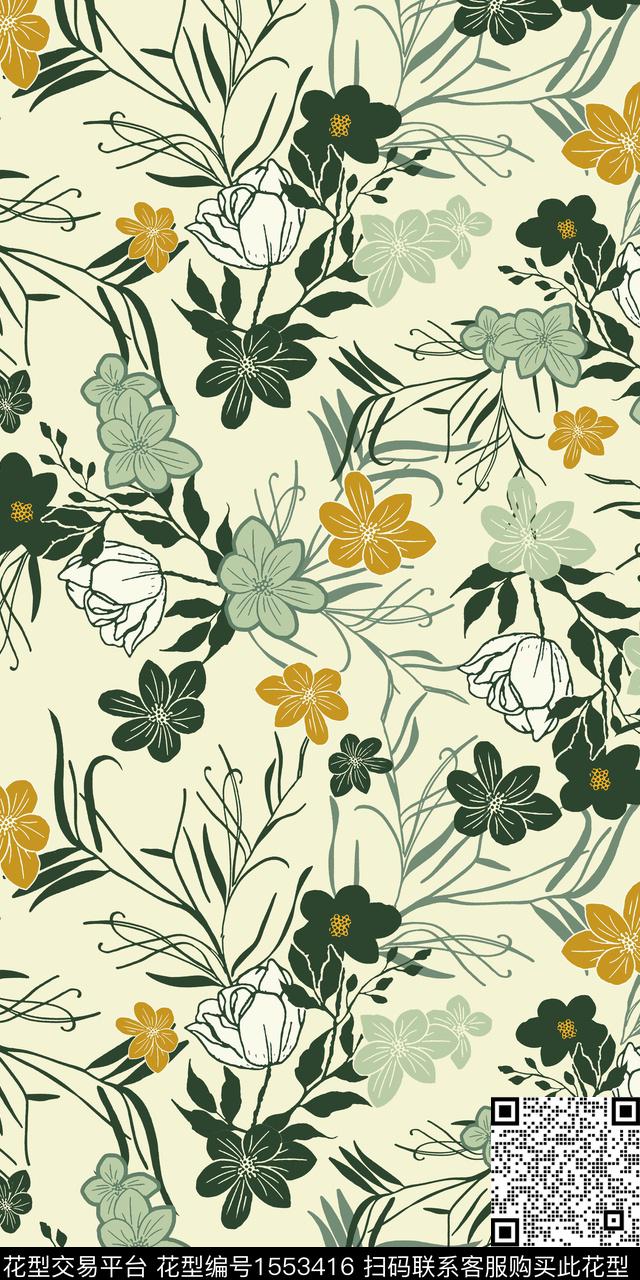 花卉满版散花平面花卉数码印花华亿平台下载（图片编号: 1553416） - 瓦栏（Walan）