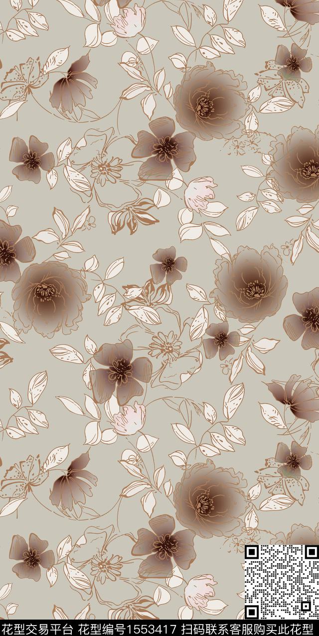 花卉满版散花平面花卉数码印花华亿平台下载（图片编号: 1553417） - 瓦栏（Walan）