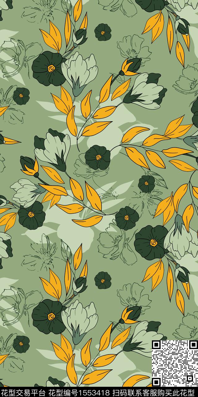 花卉满版散花平面花卉数码印花华亿平台下载（图片编号: 1553418） - 瓦栏（Walan）
