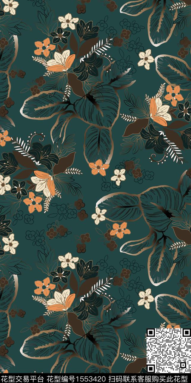 花卉满版散花平面花卉数码印花华亿平台下载（图片编号: 1553420） - 瓦栏（Walan）