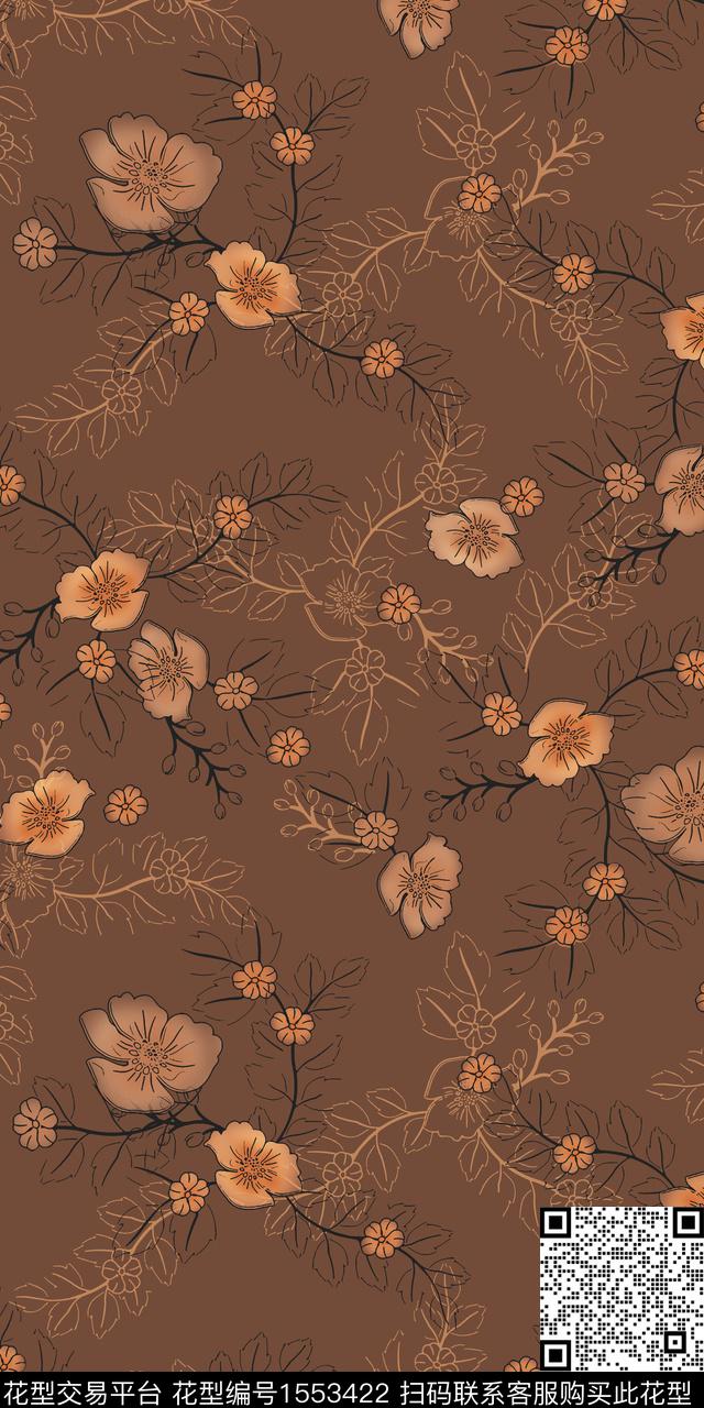 花卉满版散花平面花卉数码印花华亿平台下载（图片编号: 1553422） - 瓦栏（Walan）