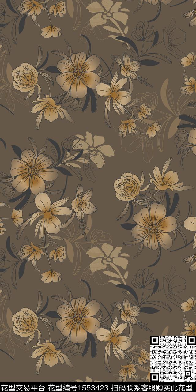 花卉满版散花平面花卉数码印花华亿平台下载（图片编号: 1553423） - 瓦栏（Walan）