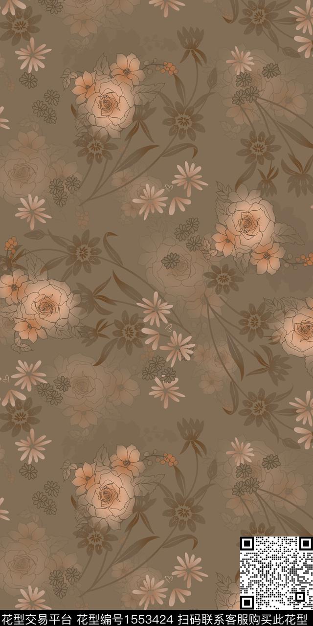 花卉满版散花平面花卉数码印花华亿平台下载（图片编号: 1553424） - 瓦栏（Walan）