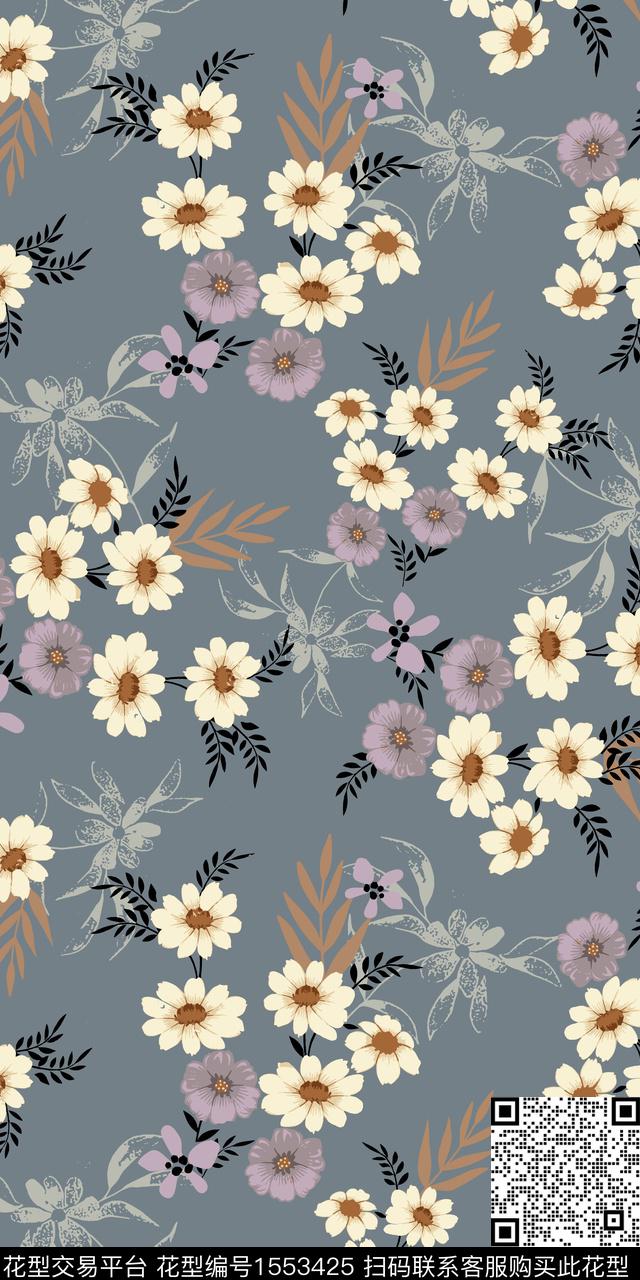 花卉满版散花平面花卉数码印花华亿平台下载（图片编号: 1553425） - 瓦栏（Walan）