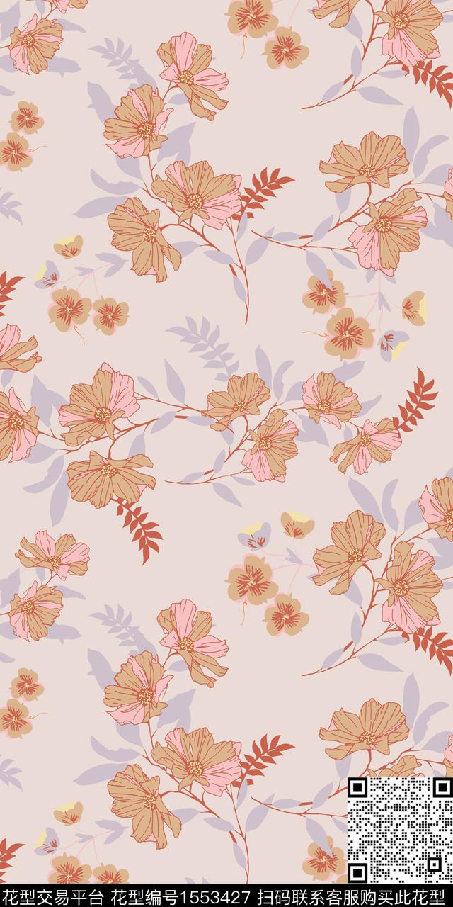 花卉满版散花平面花卉数码印花华亿平台下载（图片编号: 1553427） - 瓦栏（Walan）