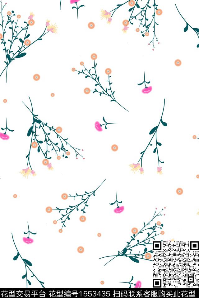 花卉小碎花枝条花数码印花华亿平台下载（图片编号: 1553435） - 瓦栏（Walan）