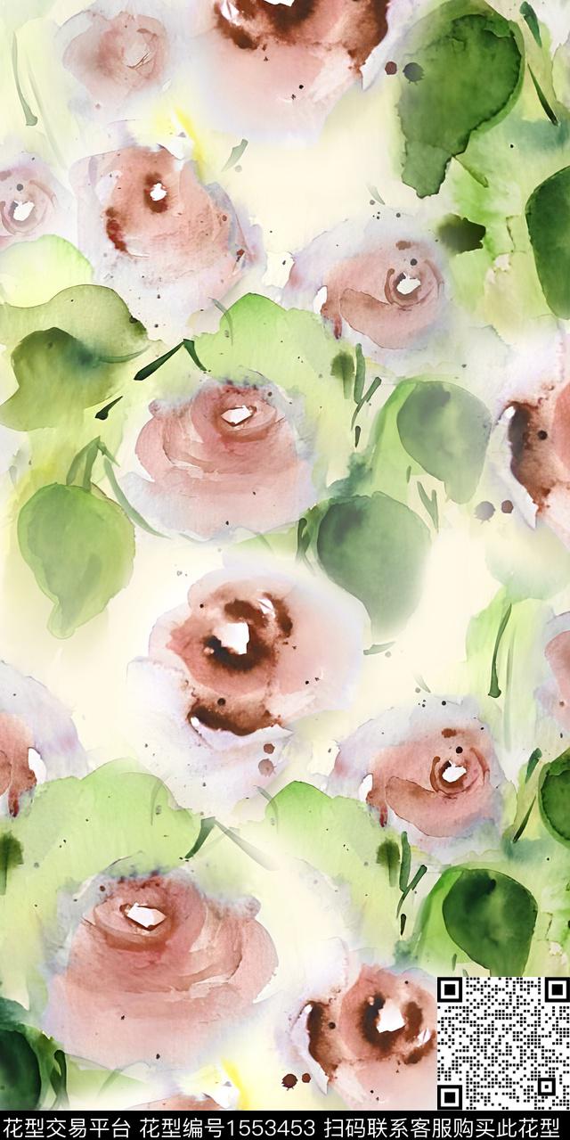 水彩花卉数码印花华亿平台下载（图片编号: 1553453） - 瓦栏（Walan）
