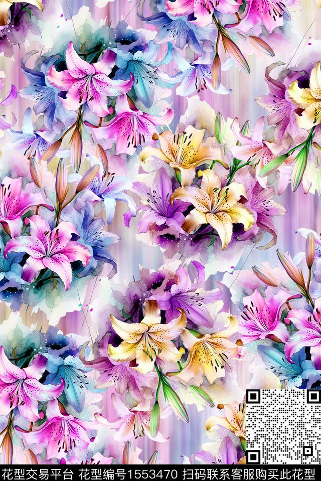 底纹花卉百合数码印花华亿平台下载（图片编号: 1553470） - 瓦栏（Walan）