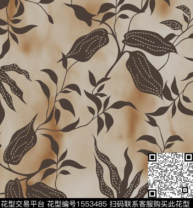 女装连衣裙绿植树叶数码印花华亿平台下载（图片编号: 1553485） - 瓦栏（Walan）