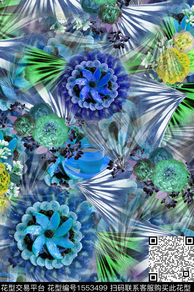 满版散花杯子花卉数码印花华亿平台下载（图片编号: 1553499） - 瓦栏（Walan）