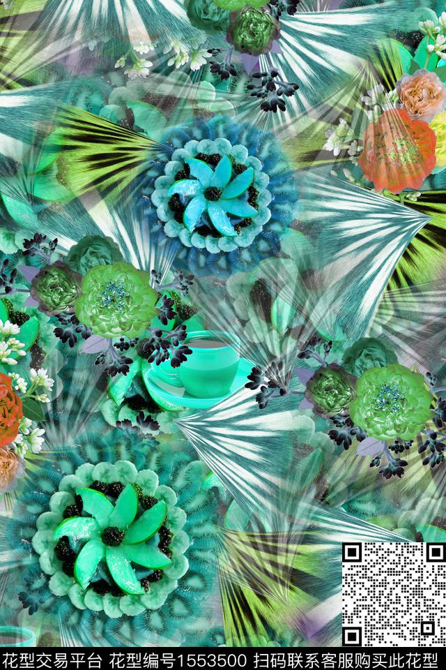 满版散花杯子花卉数码印花华亿平台下载（图片编号: 1553500） - 瓦栏（Walan）