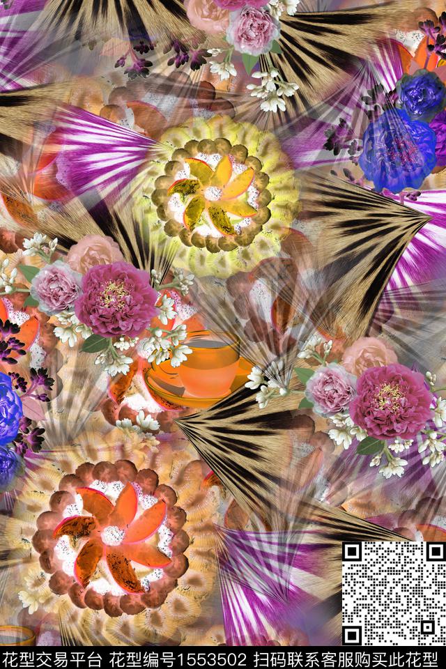 满版散花杯子花卉数码印花华亿平台下载（图片编号: 1553502） - 瓦栏（Walan）