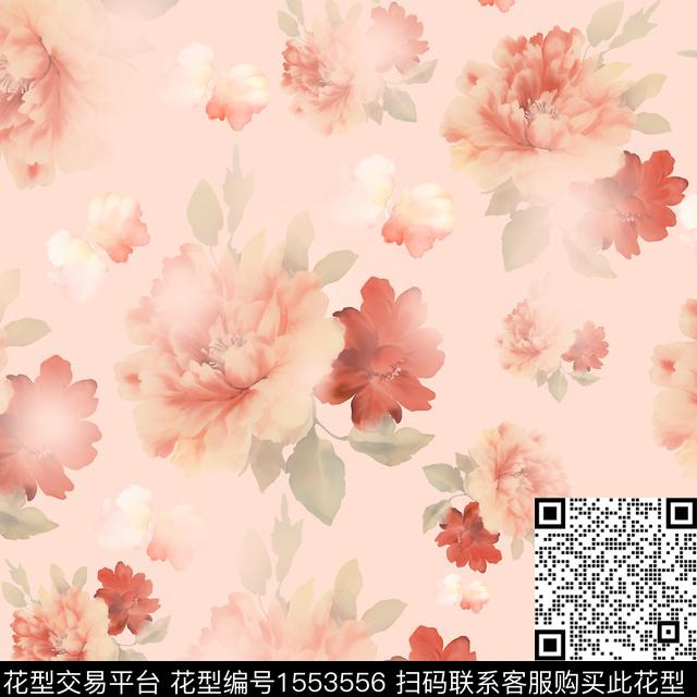 烂花华亿平台水彩花卉数码印花华亿平台下载（图片编号: 1553556） - 瓦栏（Walan）