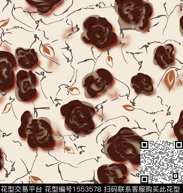 女装花卉连衣裙数码印花华亿平台下载（图片编号: 1553578） - 瓦栏（Walan）