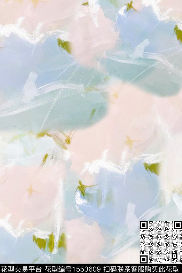 抽象笔触水彩数码印花华亿平台下载（图片编号: 1553609） - 瓦栏（Walan）