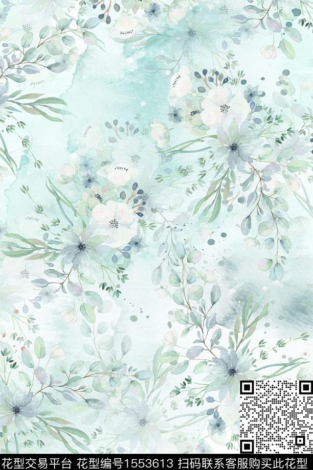 小清新水彩底纹数码印花华亿平台下载（图片编号: 1553613） - 瓦栏（Walan）