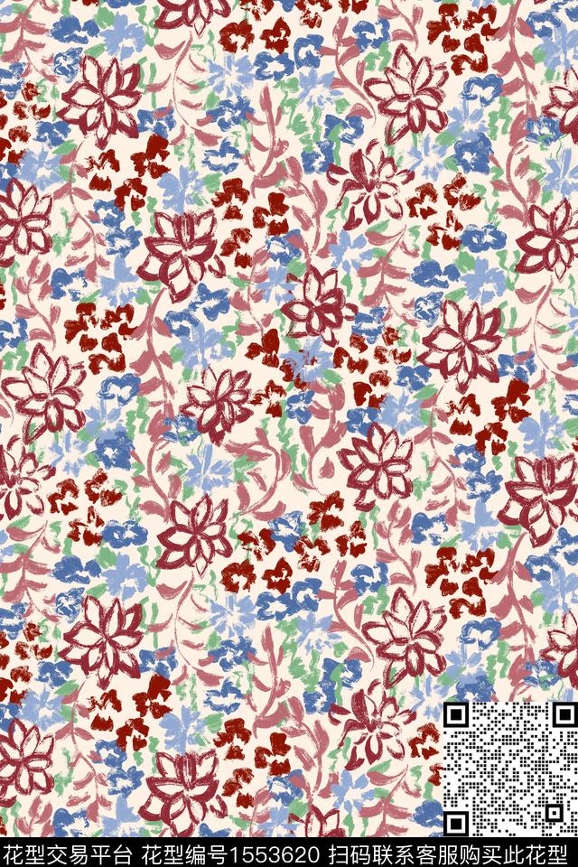 清爽底花卉平面花卉花卉数码印花华亿平台下载（图片编号: 1553620） - 瓦栏（Walan）