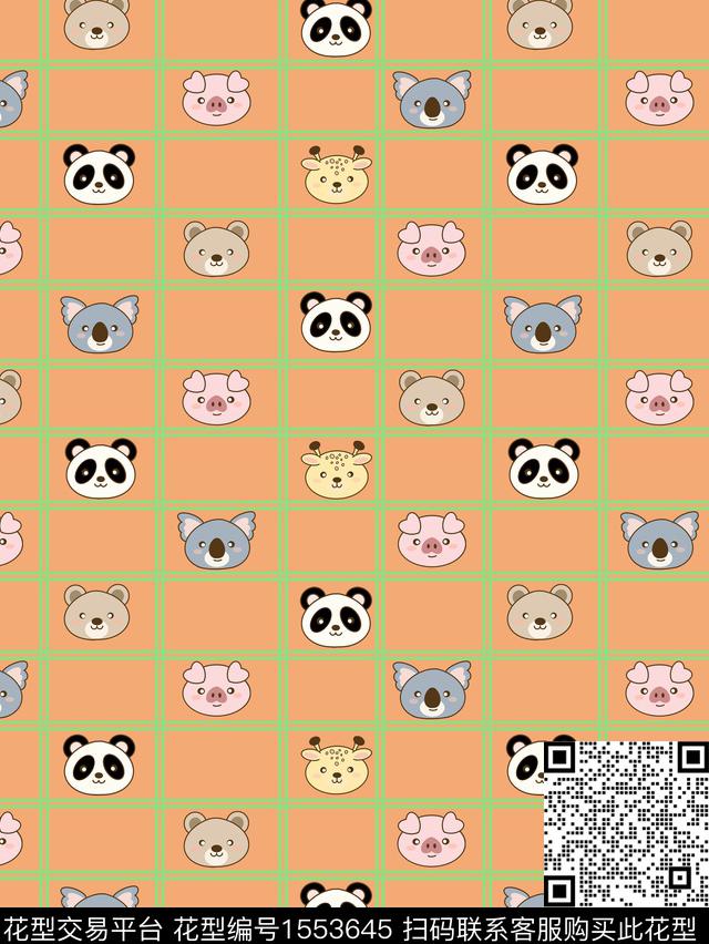 动物卡通格子传统印花华亿平台下载（图片编号: 1553645） - 瓦栏（Walan）