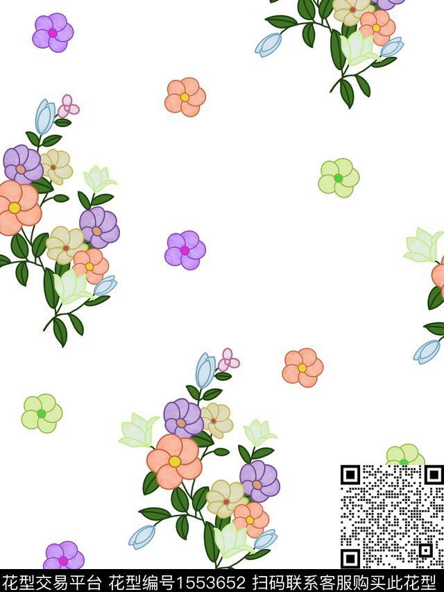 小清新清爽花卉数码印花华亿平台下载（图片编号: 1553652） - 瓦栏（Walan）