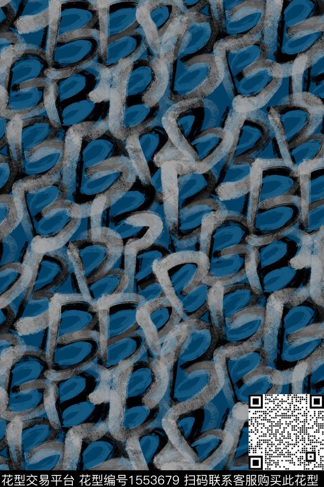 涂鸦笔触字母数码印花华亿平台下载（图片编号: 1553679） - 瓦栏（Walan）