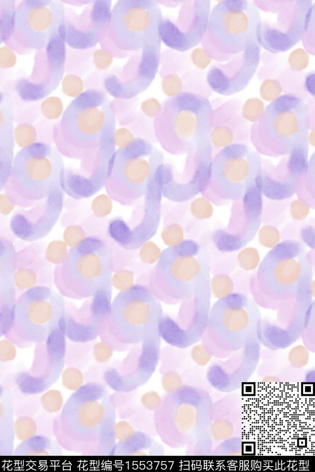 小清新笔触波点数码印花华亿平台下载（图片编号: 1553757） - 瓦栏（Walan）