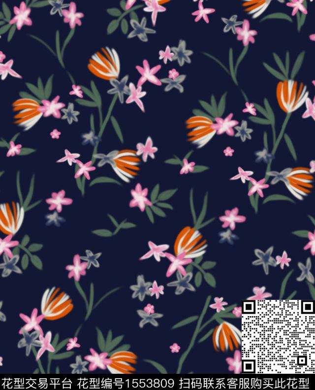 花卉小碎花模糊数码印花华亿平台下载（图片编号: 1553809） - 瓦栏（Walan）