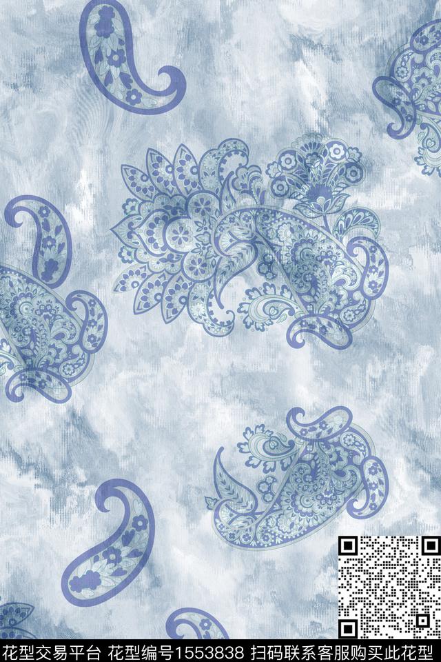 水彩底纹佩斯利数码印花华亿平台下载（图片编号: 1553838） - 瓦栏（Walan）