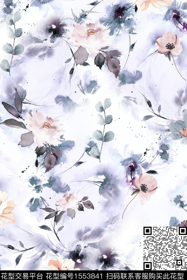 水彩花卉满版散花数码印花华亿平台下载（图片编号: 1553841） - 瓦栏（Walan）