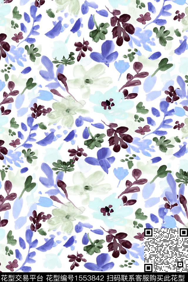 水彩花卉满版散花数码印花华亿平台下载（图片编号: 1553842） - 瓦栏（Walan）