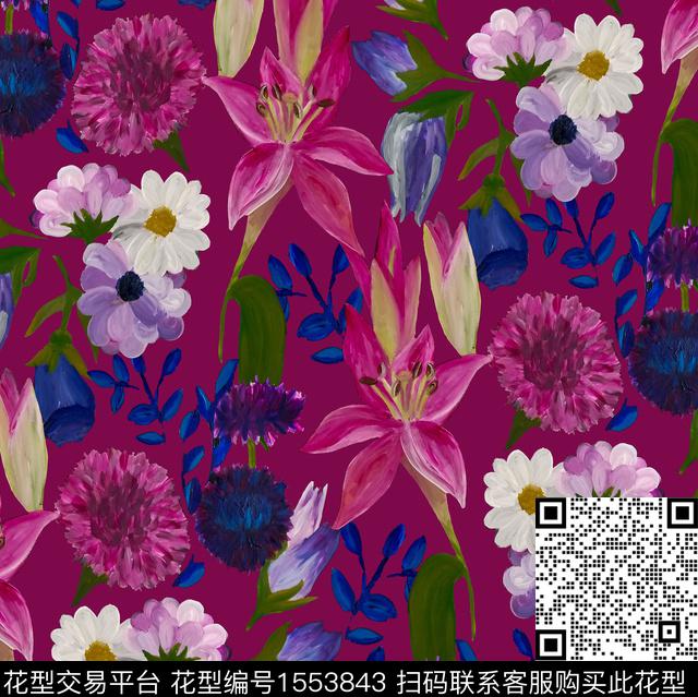 秋冬华亿平台油画华亿平台百合数码印花华亿平台下载（图片编号: 1553843） - 瓦栏（Walan）