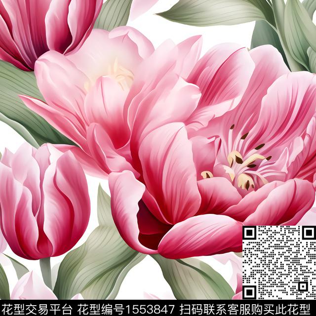 郁金香大花粉红色系数码印花华亿平台下载（图片编号: 1553847） - 瓦栏（Walan）