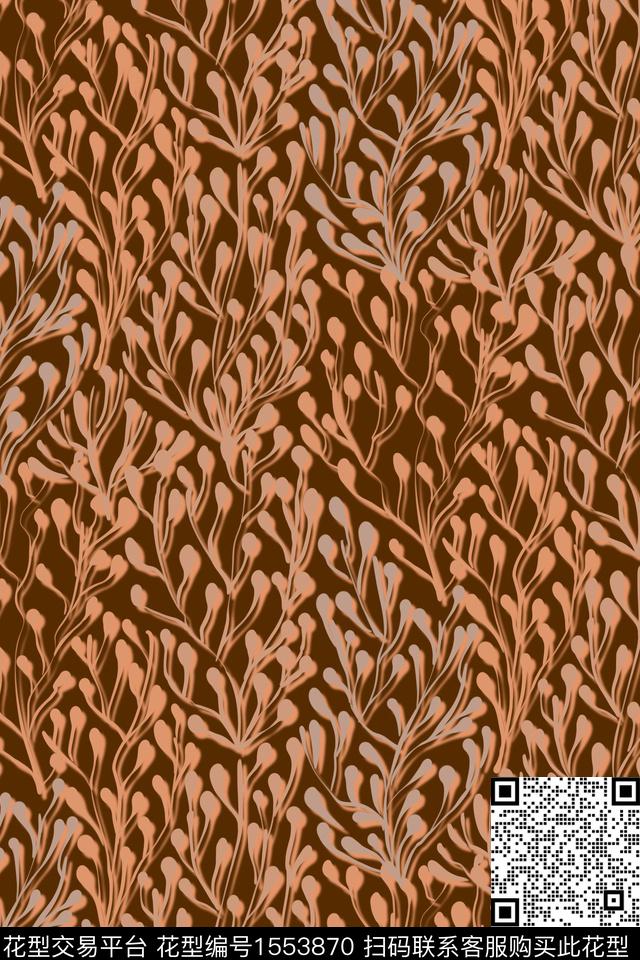 剪影绿植树叶复古数码印花华亿平台下载（图片编号: 1553870） - 瓦栏（Walan）