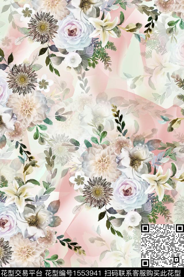 水彩花卉满版散花数码印花华亿平台下载（图片编号: 1553941） - 瓦栏（Walan）