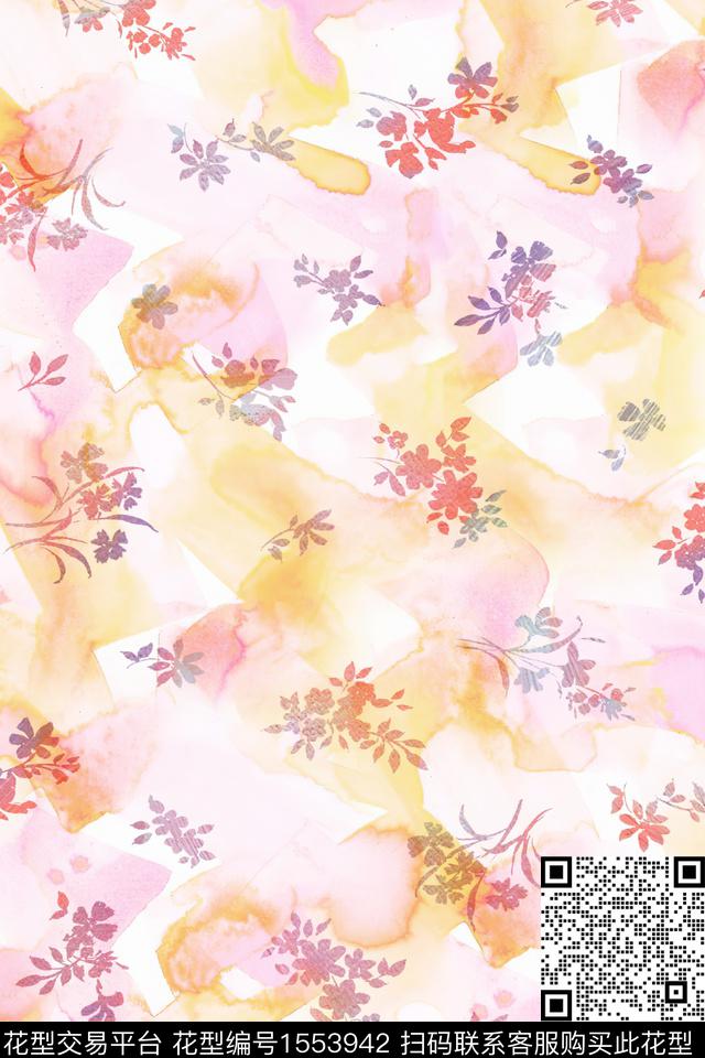 水彩底纹花卉数码印花华亿平台下载（图片编号: 1553942） - 瓦栏（Walan）