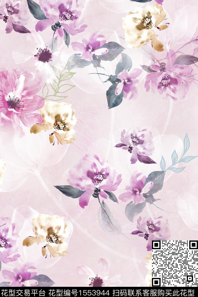 水彩花卉满版散花数码印花华亿平台下载（图片编号: 1553944） - 瓦栏（Walan）