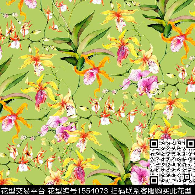 复古绿色系2024春夏数码印花华亿平台下载（图片编号: 1554073） - 瓦栏（Walan）