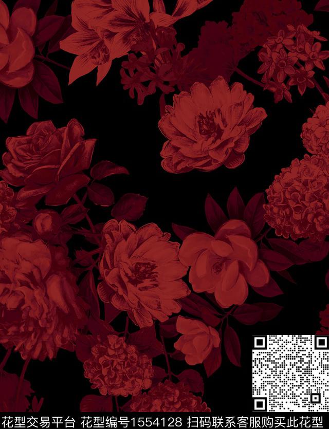 秋冬华亿平台香云纱牡丹数码印花华亿平台下载（图片编号: 1554128） - 瓦栏（Walan）